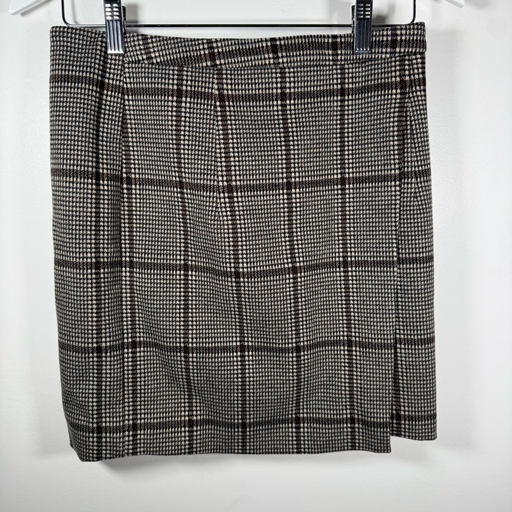 Heartloom Plaid Mini Skirt Brown Cream Lined Side Zip Light Stretch Size Small